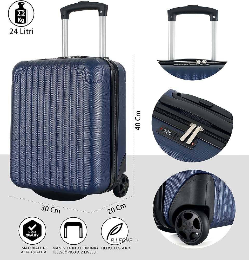 bagaglio-a-mano-40x30x20-104ppn-1.jpg R.Leone Valigia 40x30x20 cm Trolley Bagaglio a mano 2 Ruote in ABS adatto Wizz Air, Vueling, Volotea 288 (Argento, Valigia 40x30x20 cm, 2 Ruote) : Amazon.it: Moda - immagine 1