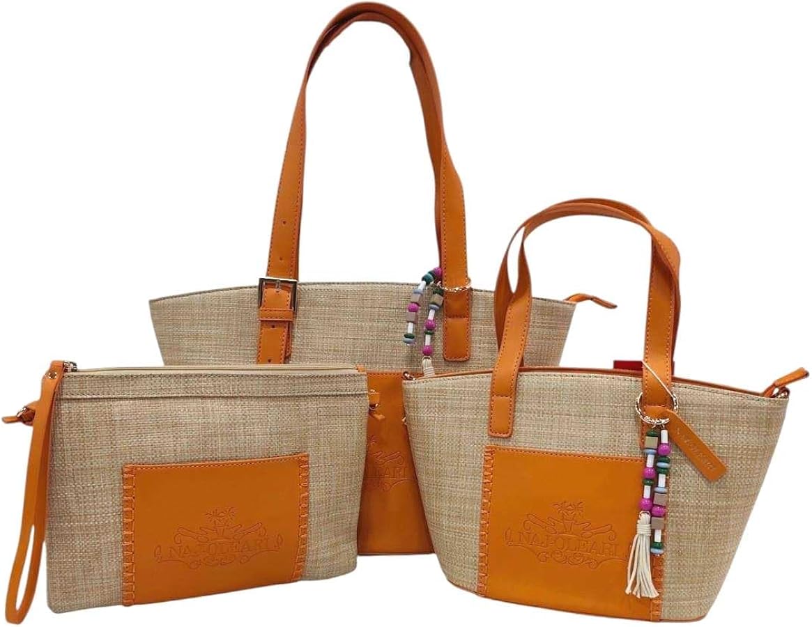 naj-oleari-borse-343tss-1.jpg NAJ OLEARI Set 3 Borse in Pelle Sintetica Effetto Paglia, con Zip, Tracolla, Taschini Interni, Grande 26x30x12 cm, Media 19x22x9 cm, Piccola 25X20 ... - immagine 1