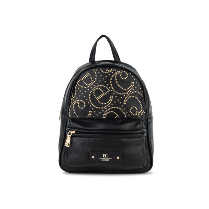 zainetto-donna-nero-112xor-1.jpg Zainetto nero da donna in pelle con dettaglio logo borchiato - immagine 1
