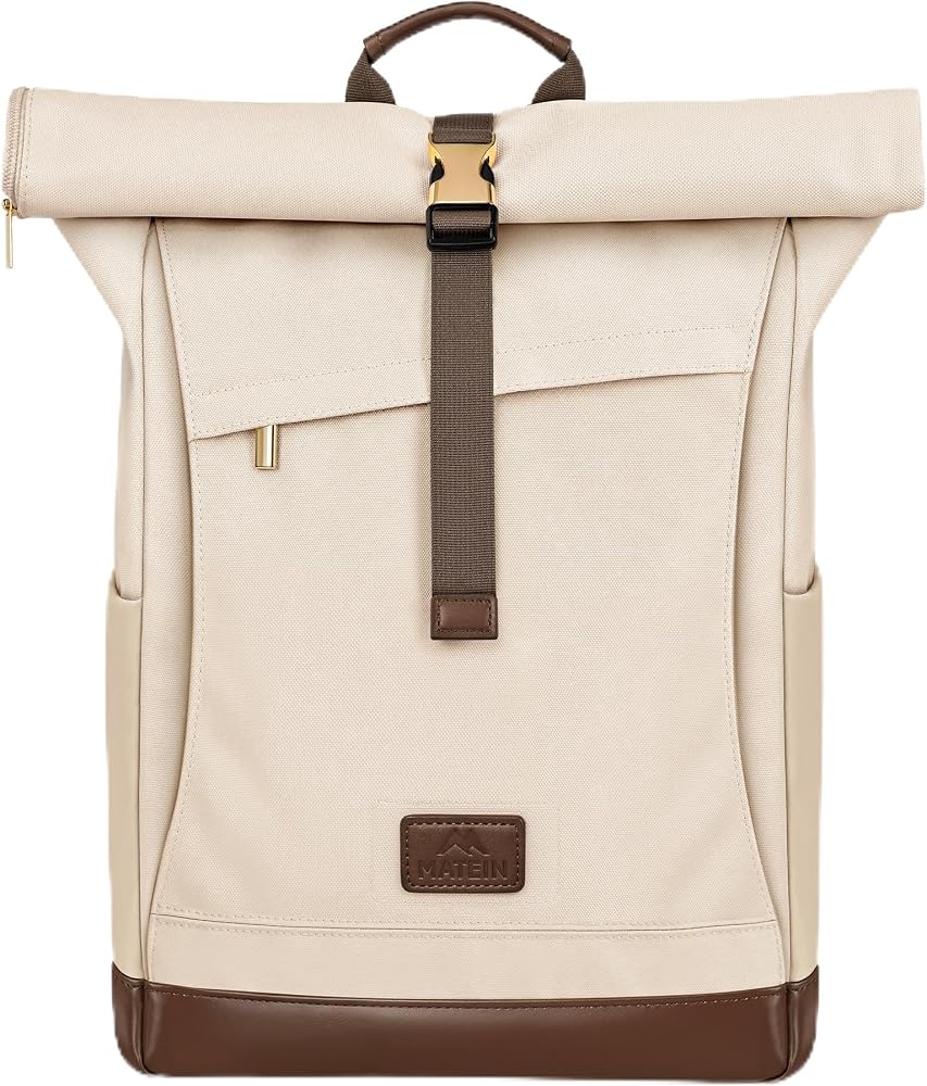 zaino-da-lavoro-donna-284slo-1.jpg MATEIN HER Zaino Impermeabile Rolltop per Donna, Zaino Porta PC Donna,Beige | Grande Zaino Porta PC 17,3 Pollici, Zaino da Lavoro per Donna con ... - immagine 1