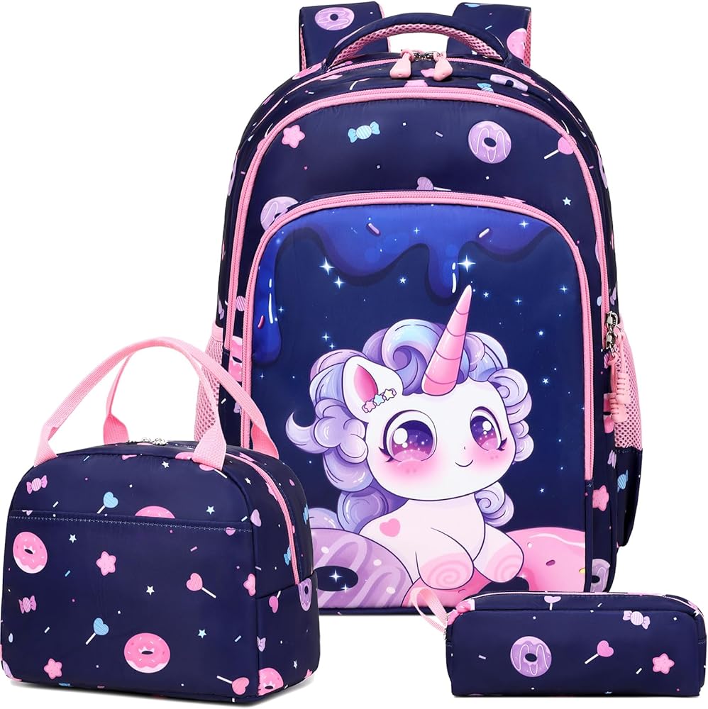 zaino-elementari-bambina-362wcv-1.jpg Zaino Scuola Elementare Bambina – 42x30x20 Cm, Con Borse Pranzo E Astuccio, Schienale Traspirante, Tasche Laterali, Impermeabile, Regalo Perfetto - immagine 1