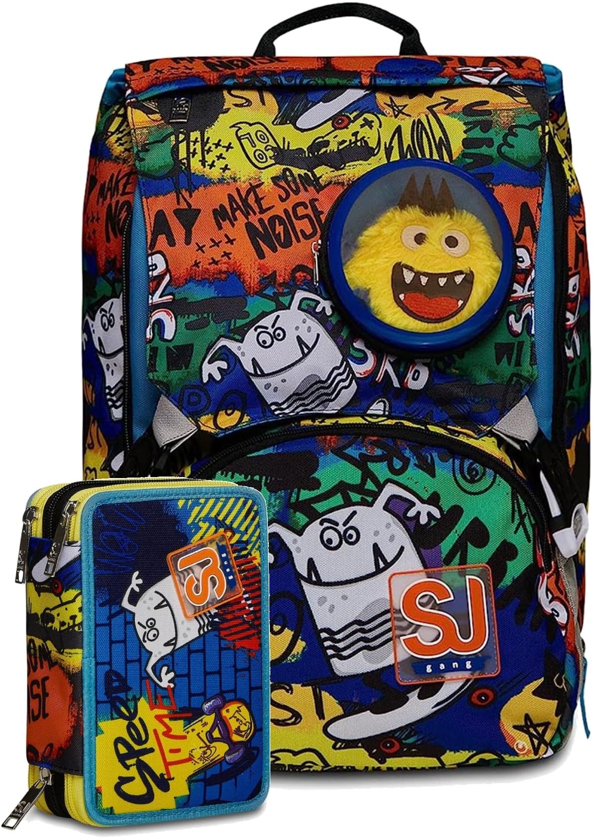zaino-sj-597frw-1.jpg Schoolpack Zaino Seven SJ Gang Critty Boy Blu Estensibile + Astuccio 3 Zip + Omaggio Portachiavi Cubo : Amazon.it: Moda - immagine 1